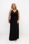 Czarna sukienka satynowa maxi Black Dream na wesele, bal i eleganckie wyjścia PLUS SIZE OVERSIZE LATO