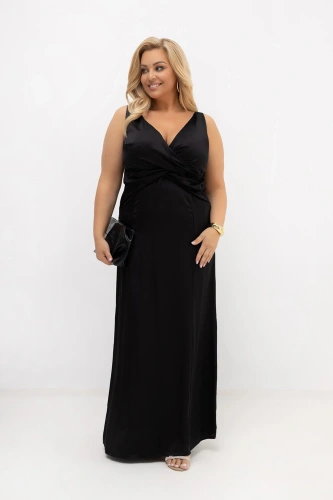 Czarna sukienka satynowa maxi Black Dream na wesele, bal i eleganckie wyjścia PLUS SIZE OVERSIZE LATO