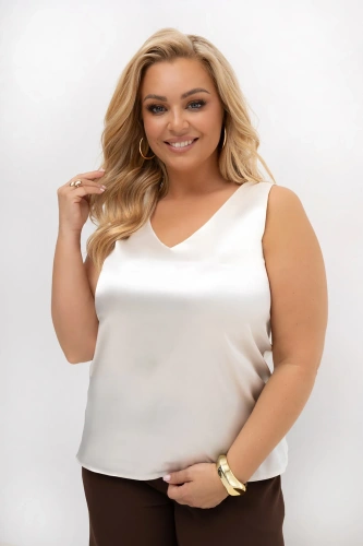 Elegancka bluzka/top satynowy Classy ecru damski do marynarki, garnituru OVERSIZE PLUS SIZE LATO