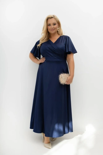 Kopertowa sukienka maxi Midnight Navy Glam z połyskiem na wesele i bal granatowa Plus Size Oversize