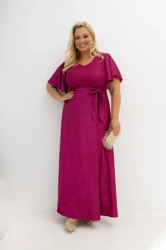 Wieczorowa sukienka maxi Wedding Glow amarantowa z poświatą srebra na bal i wesele Plus Size Oversize