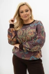 Casualowa śliwkowa bluzka z dzianiny sweterkowej w kwiaty Bloom Routine Plus Size Oversize