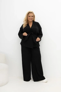 Czarny kardigan Stay Close z dzianiny prążkowej z paskiem do wiązania w talii i regulowanymi rękawami Plus Size Oversize.