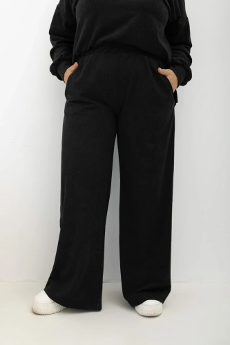 Oversizowe prążkowane czarne spodnie Good Day Ahead na gumce z kieszeniami Plus Size Oversize