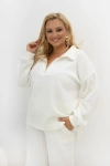 Oversizowa prążkowana bluza Good Day Ahead z kołnierzem i zamkiem w kolorze ecru Plus Size Oversize