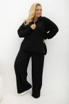 Oversizowy prążkowany komplet z bluzą i spodniami Good Day Ahead czarny Plus Size Oversize